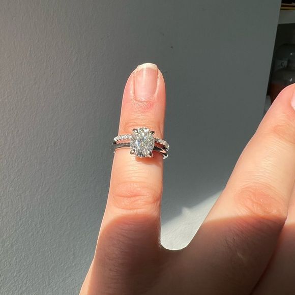 2CT Oval Cut Diamond Moissanite Ring Hidden Halo Set 18k Plated Certified - Picture 4 of 8